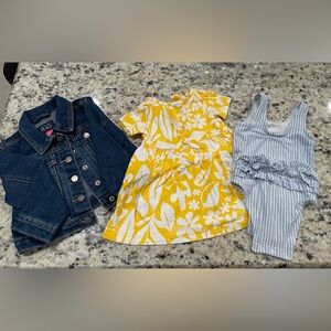 Baby Girl 3 Pieces Bundle Denim Jacket/Outfit & 1 Pc Swimsuit SZ: All Like New